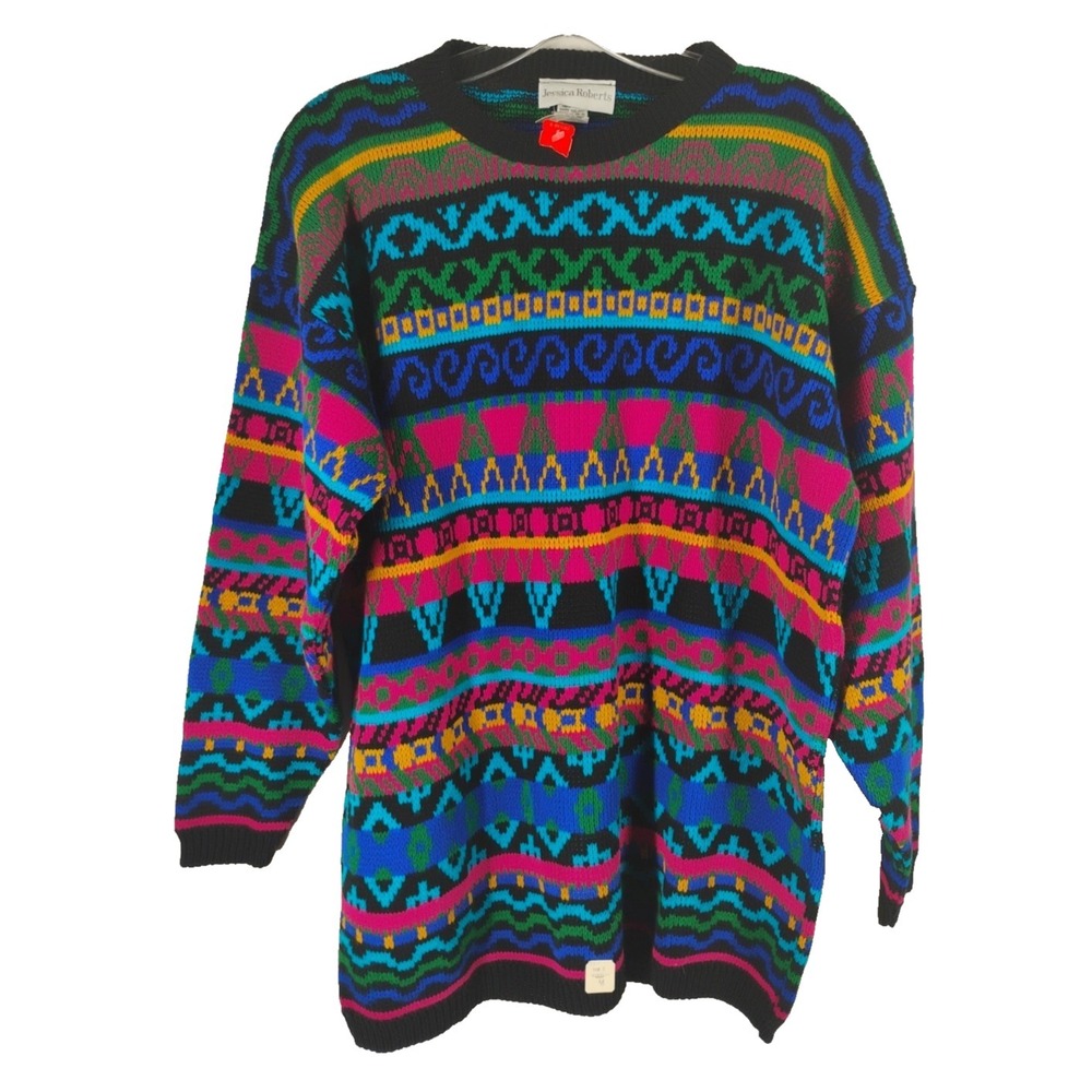 NWT Vintage Jessica Roberts Womens Medium Knit Sweater Colorful‎ Ugly Unique